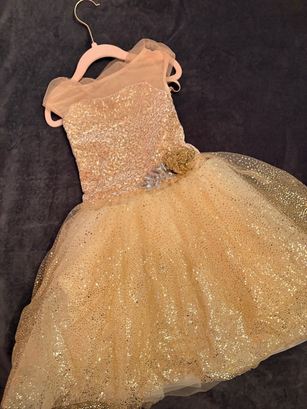 Weissman Gold Sequin Tulle Princess Dress